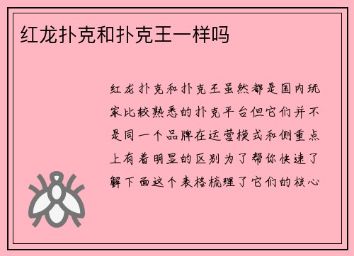 红龙扑克和扑克王一样吗